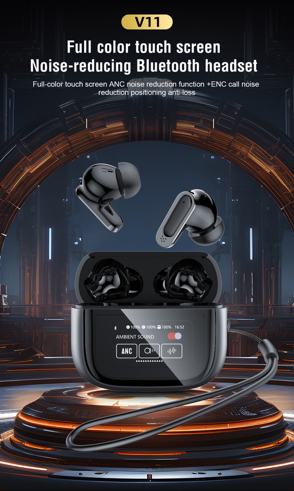 BOSECXT TWS Earbuds Bluetooth 5.3 ANC Wireless Headphones Smart Touch Screen