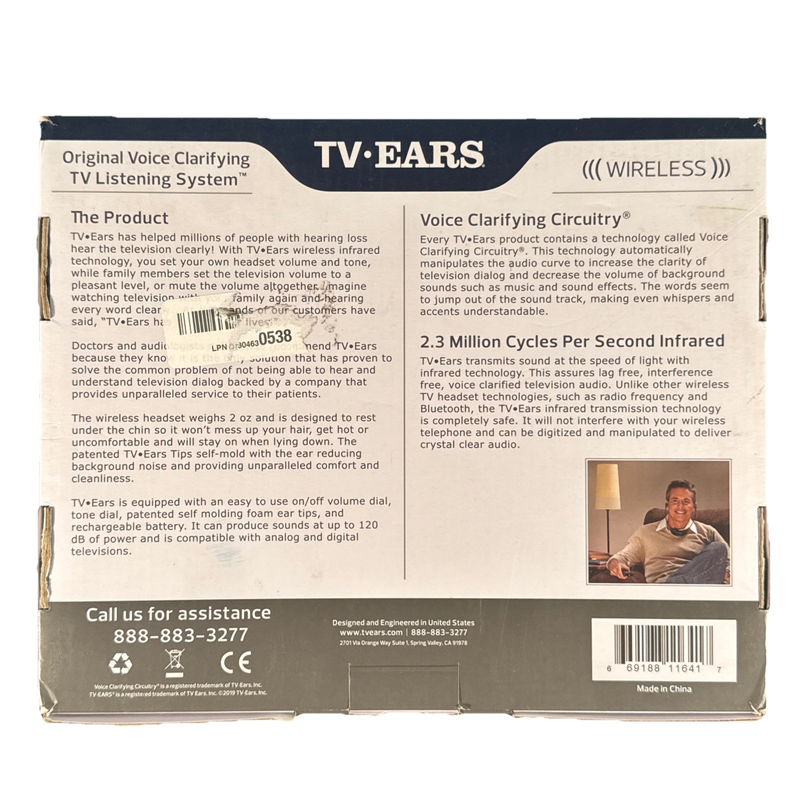TV Ears Original Wireless Digital Voice Clarifying System 11641 Open Box
