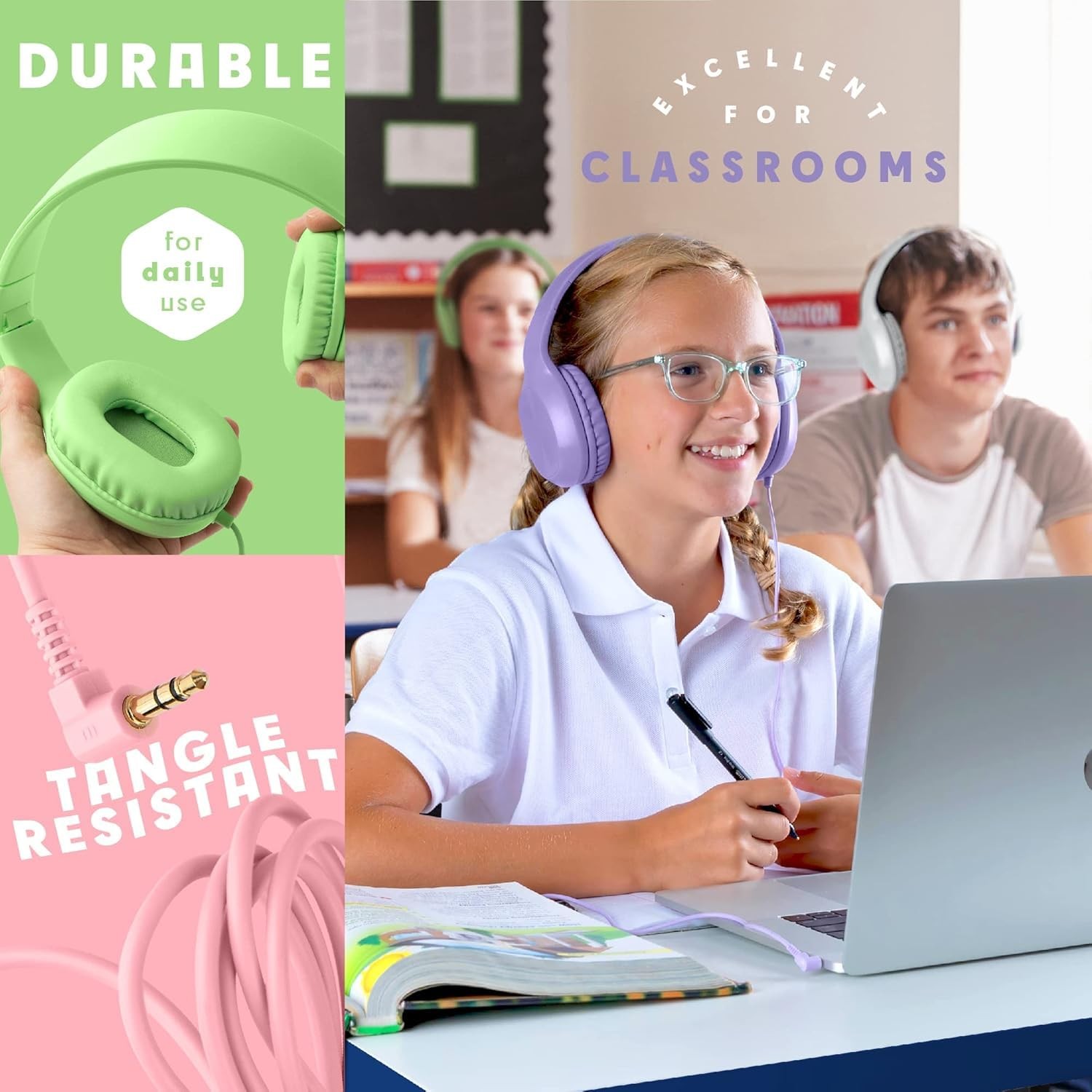 Classroom Headphones-Bulk 10-Pack, with Microphone Student On Ear Comfy Swive…