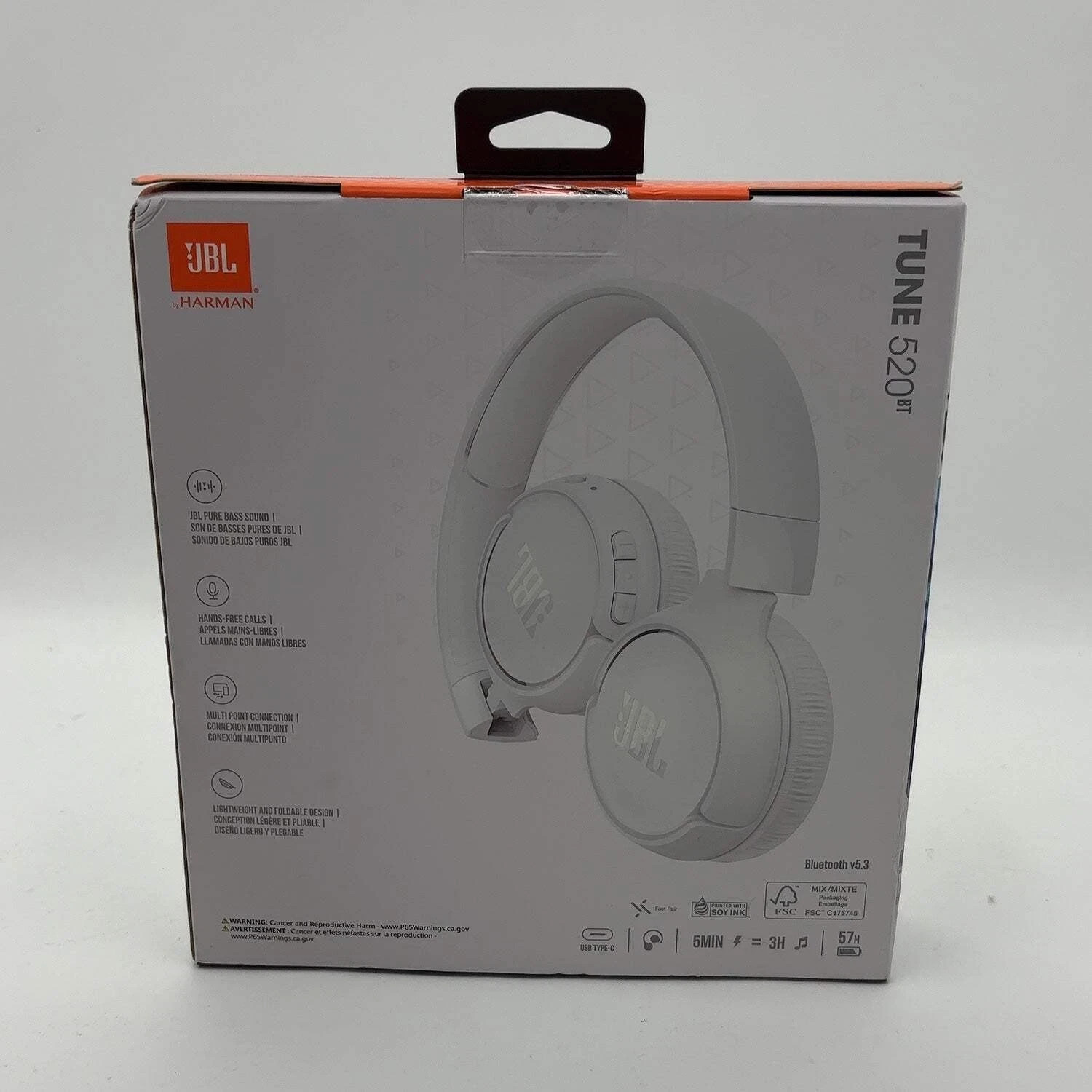 New JBL TUNE 520BT Wireless On-Ear Bluetooth Headphones White