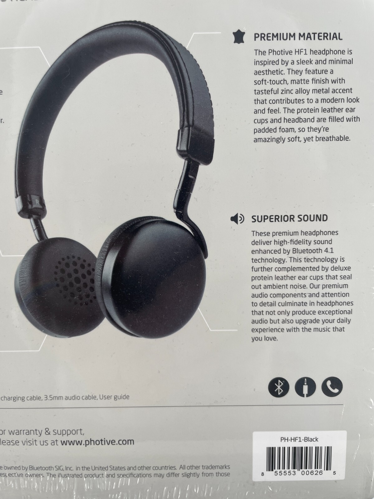 Photive HF1 Wireless Headphone Black Lightweight 12 Hours Batery Life