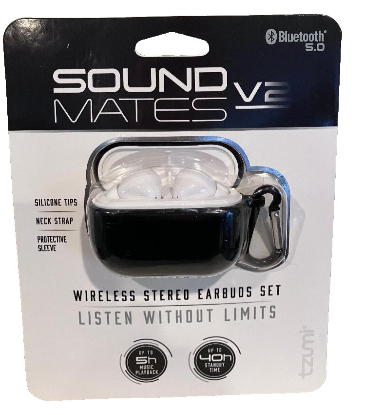 TZUMI Soundmates V2 5.0 Wireless Stereo Earbuds w/Wireless Charging Case – New!