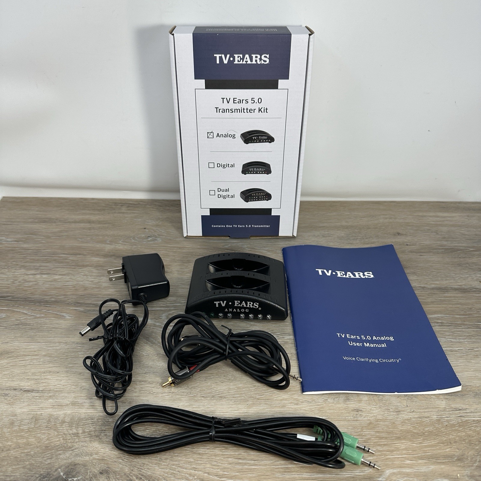 TV Ears 5.0 Transmitter Analog Base Charger Cradle & Cords, No Headset TESTED