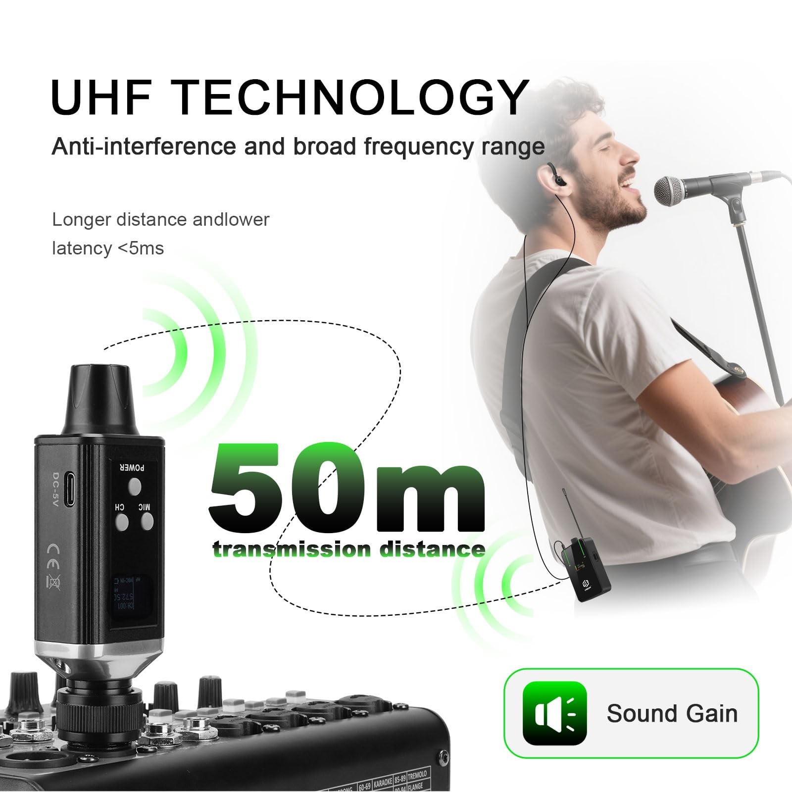 AR9 UHF Mono Wireless in-Ear Monitor Pro System Transmitter and Beltpack Receive