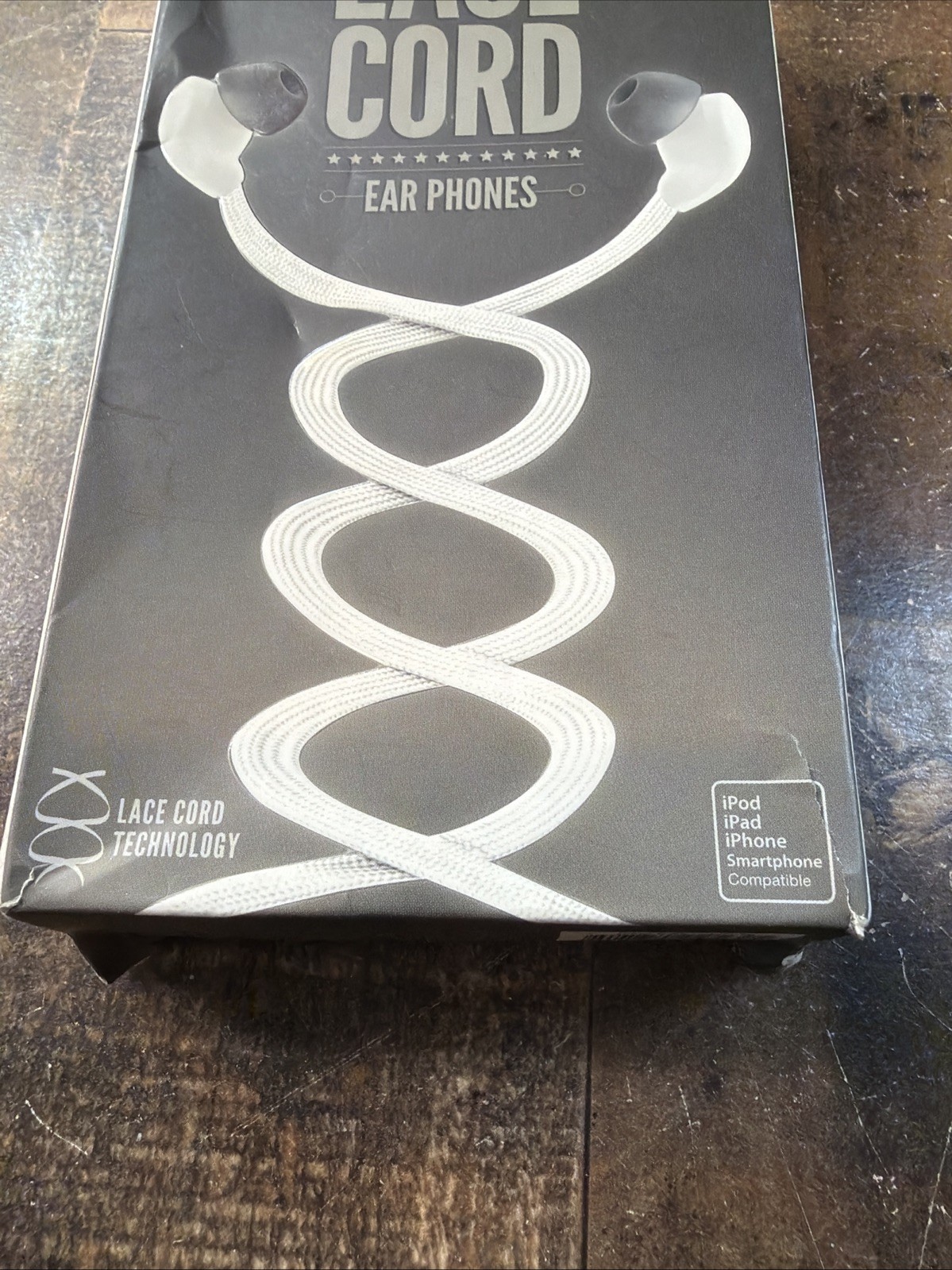 NEW iHip Lace Cord Earbuds White Tangle-Free Shoelace Style In-Ear Headphones