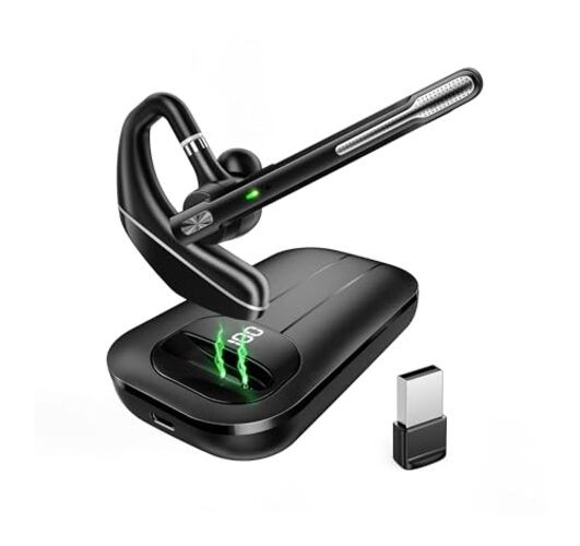 EKVANBEL Bluetooth Headset V5.3, Wireless Earpiece with 1000mAh Charging Black