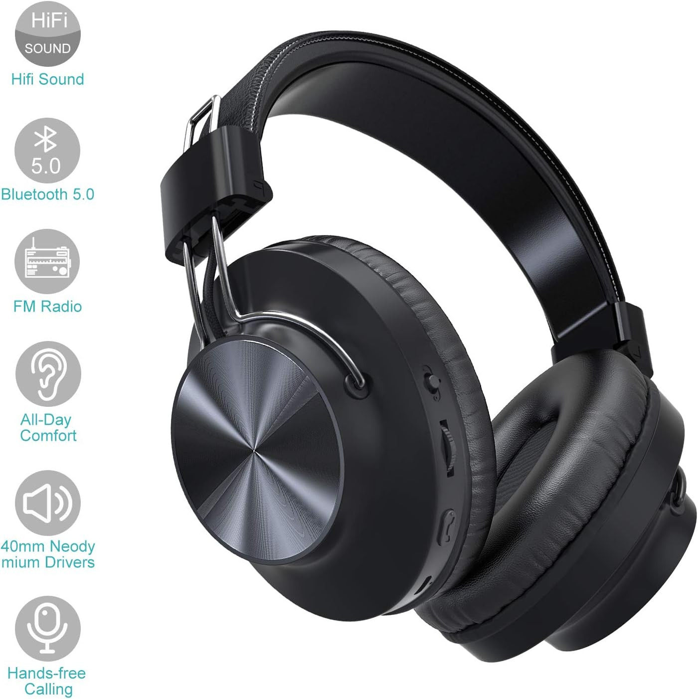 Bluetooth 5.0 Over- Ear Wireless Headphones 30 Hours Battery, FM Radio, MP3 Play