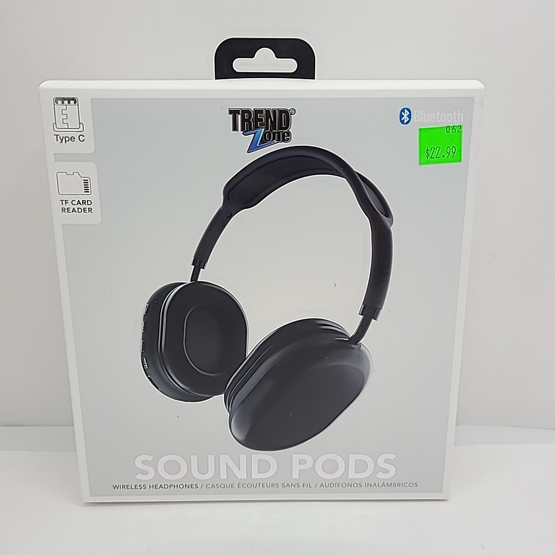 Sound Pods Over Ear Bluetooth Wireless Headphones Black Trend Zone New In Box