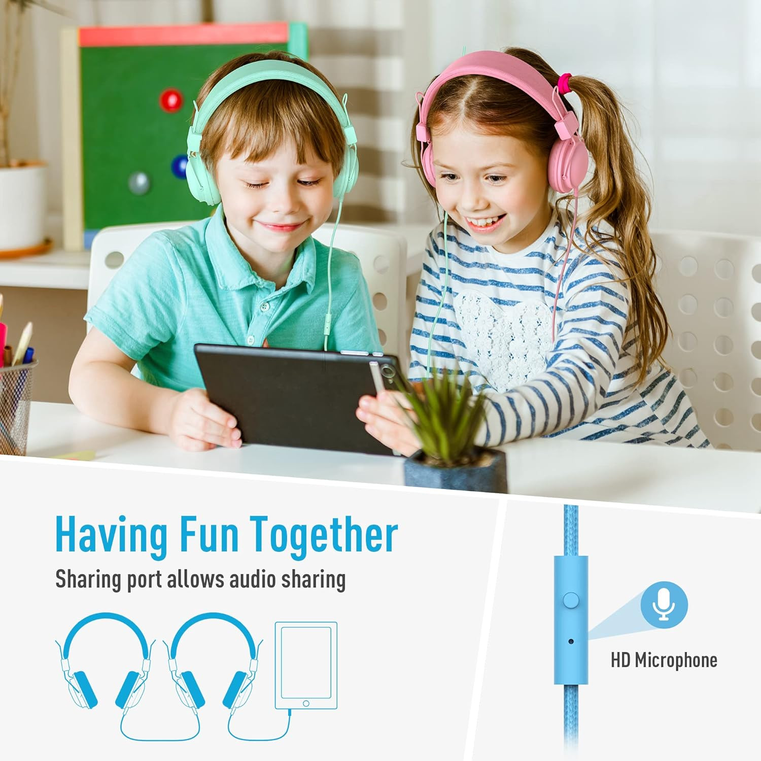 Bulk Kids Headphones 10-Pack – On-Ear Wired with Mic, Volume Limited, Multicolor