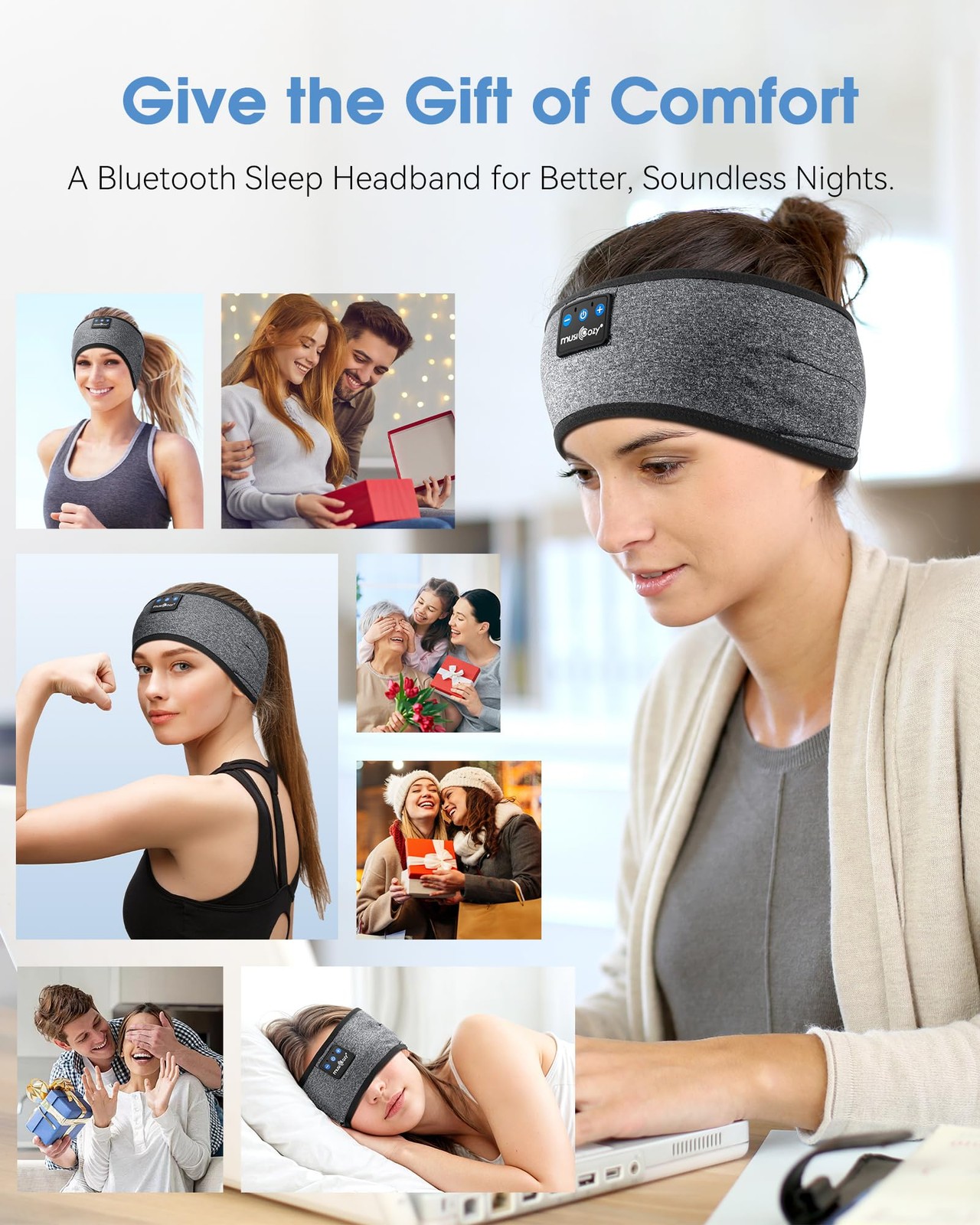 MUSICOZY Bluetooth 5.4 Sleep Headphones Sports Headband One Size, Star Grey