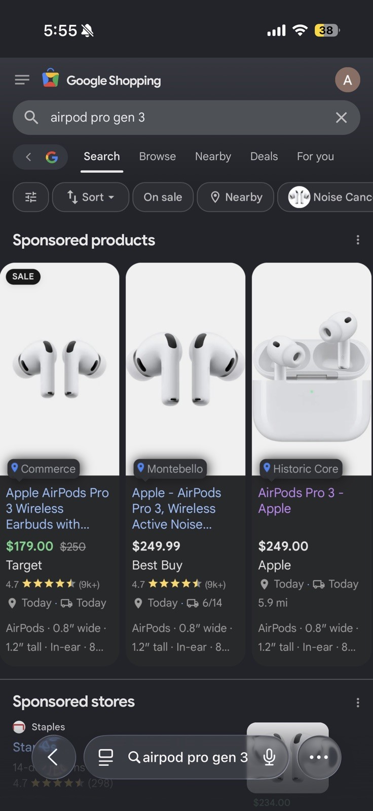 Apple AirPods Pro 3 White In-Ear Earbuds w/Charging Case, ANC, Bluetooth