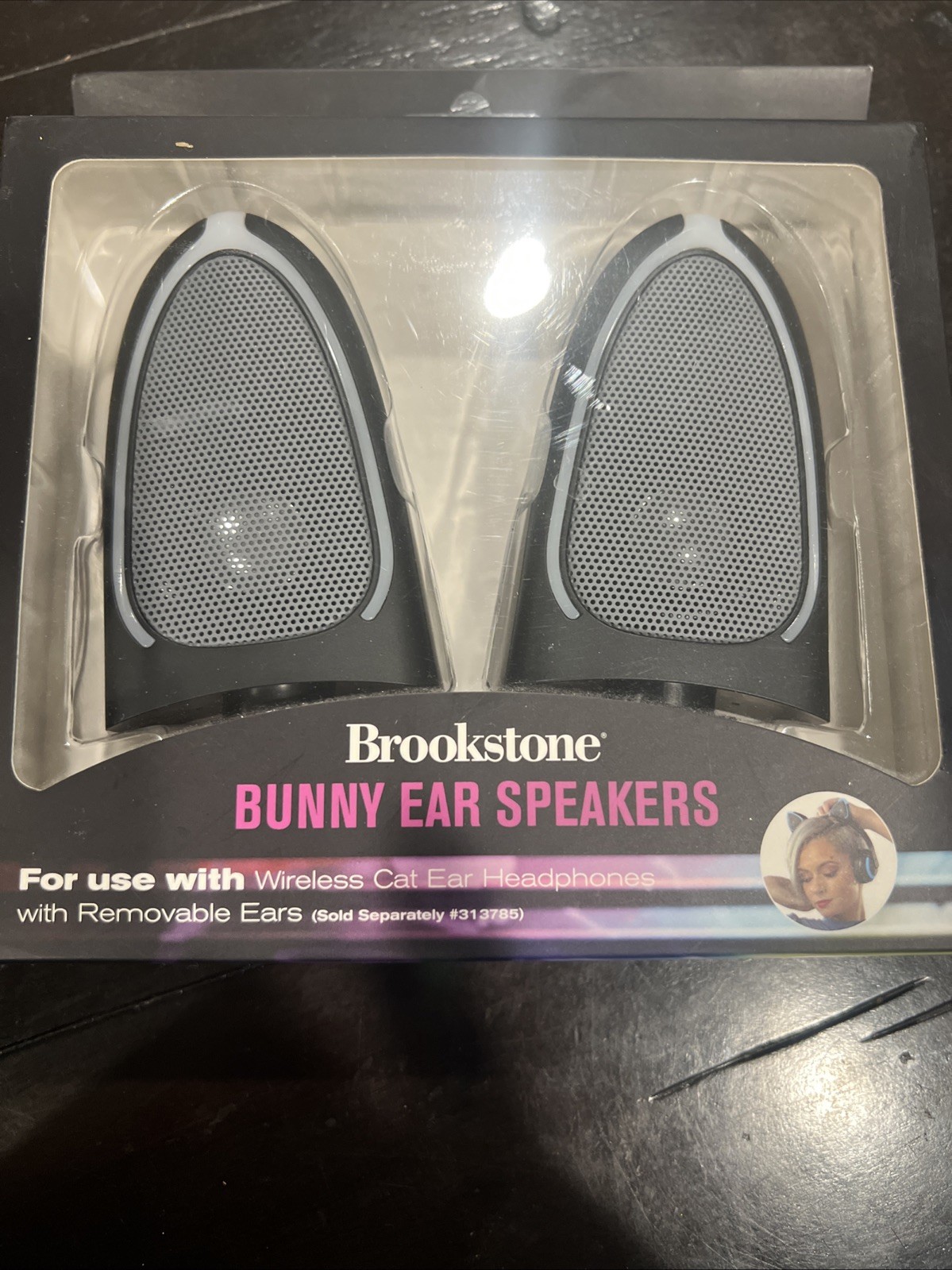 Brookstone Bunny Ear Speakers Color Changing Lights Removable Twist Rare HTF
