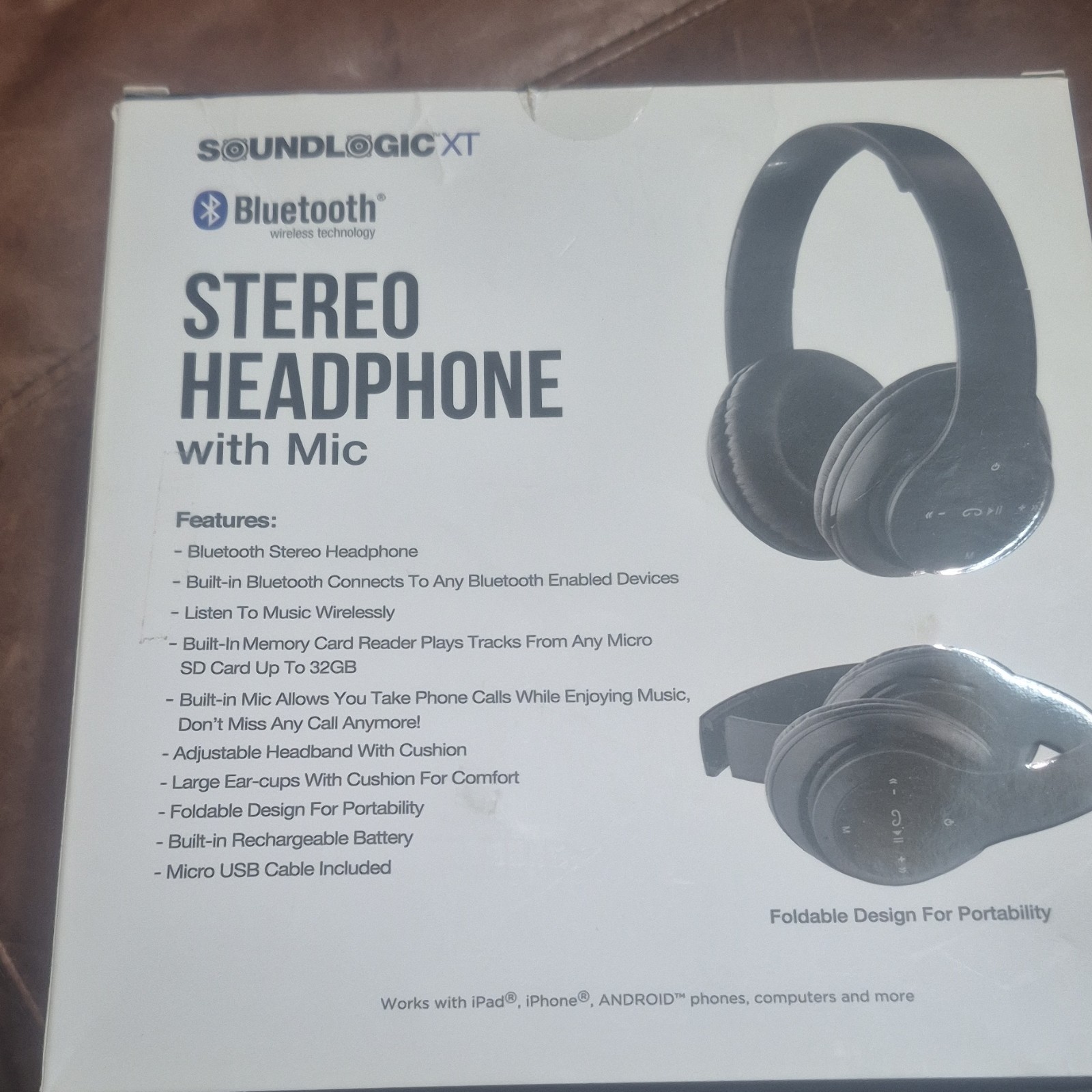 Soundlogic XT Bluetooth Over-Ear Headphones w/ Mic, Foldable, Black