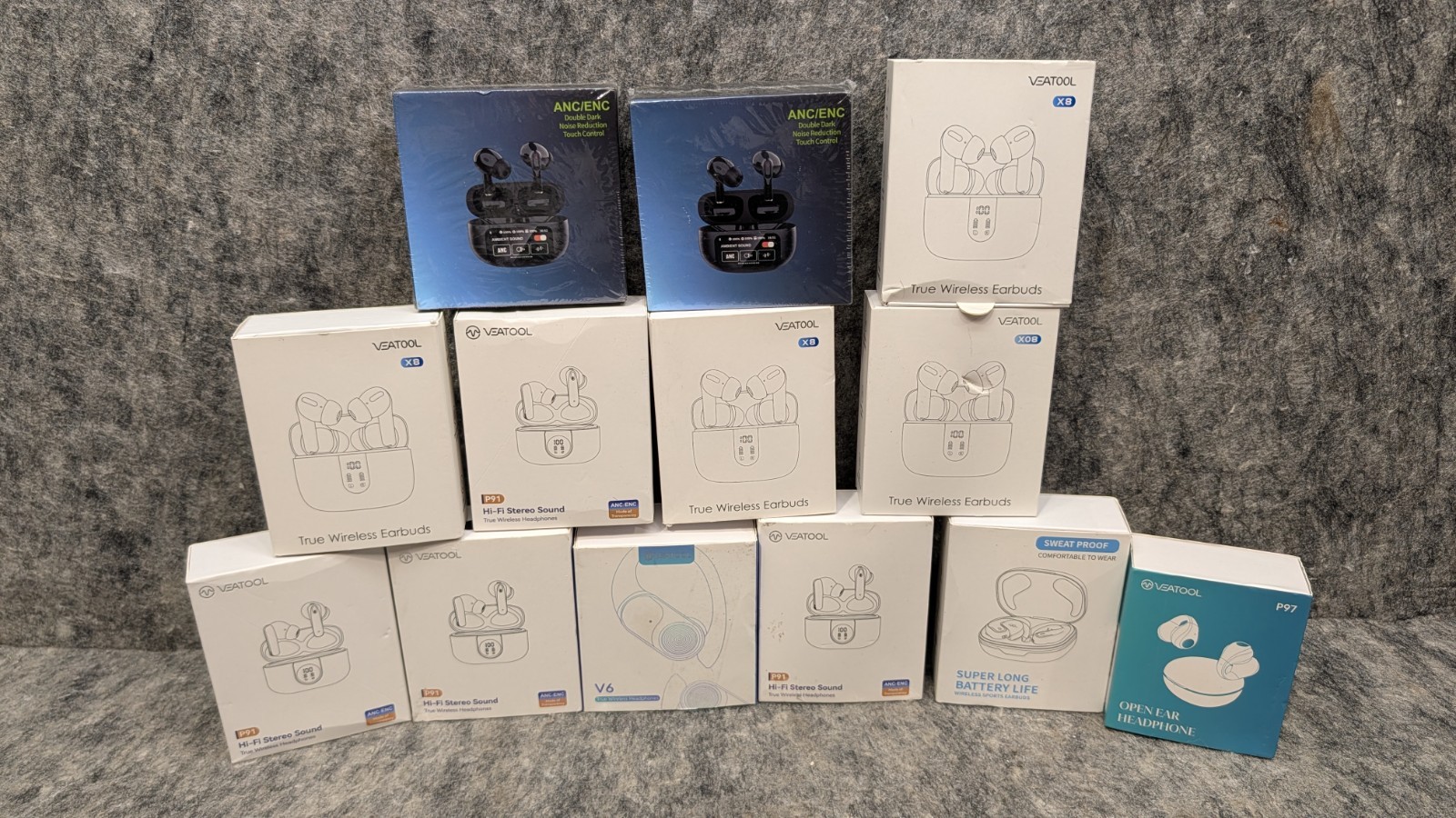 13 x VEATOOL Bluetooth 5.3 Noise Reduction ANC/ENC Earbuds – Mixed Lot ?New?