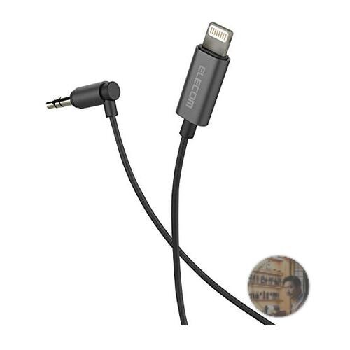 ELECOM Lightning to 3.5mm AUX Car Audio Cable L-Shaped Connector 1m Black