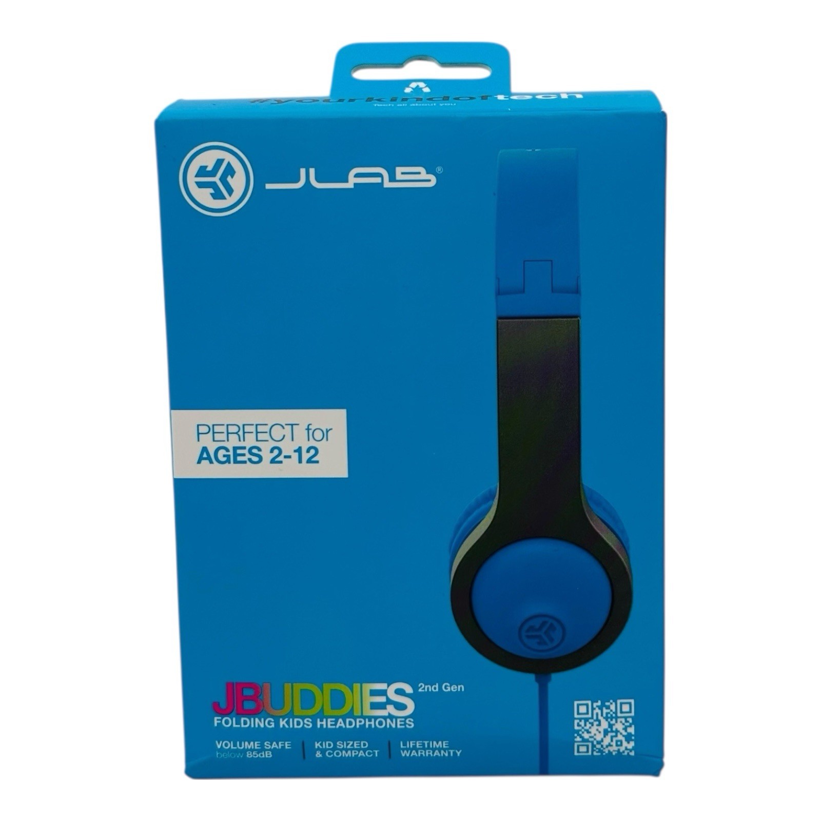 JLab JBuddies Folding Kids Headphones Wired Volume Safe 2nd Gen Blue/Gray