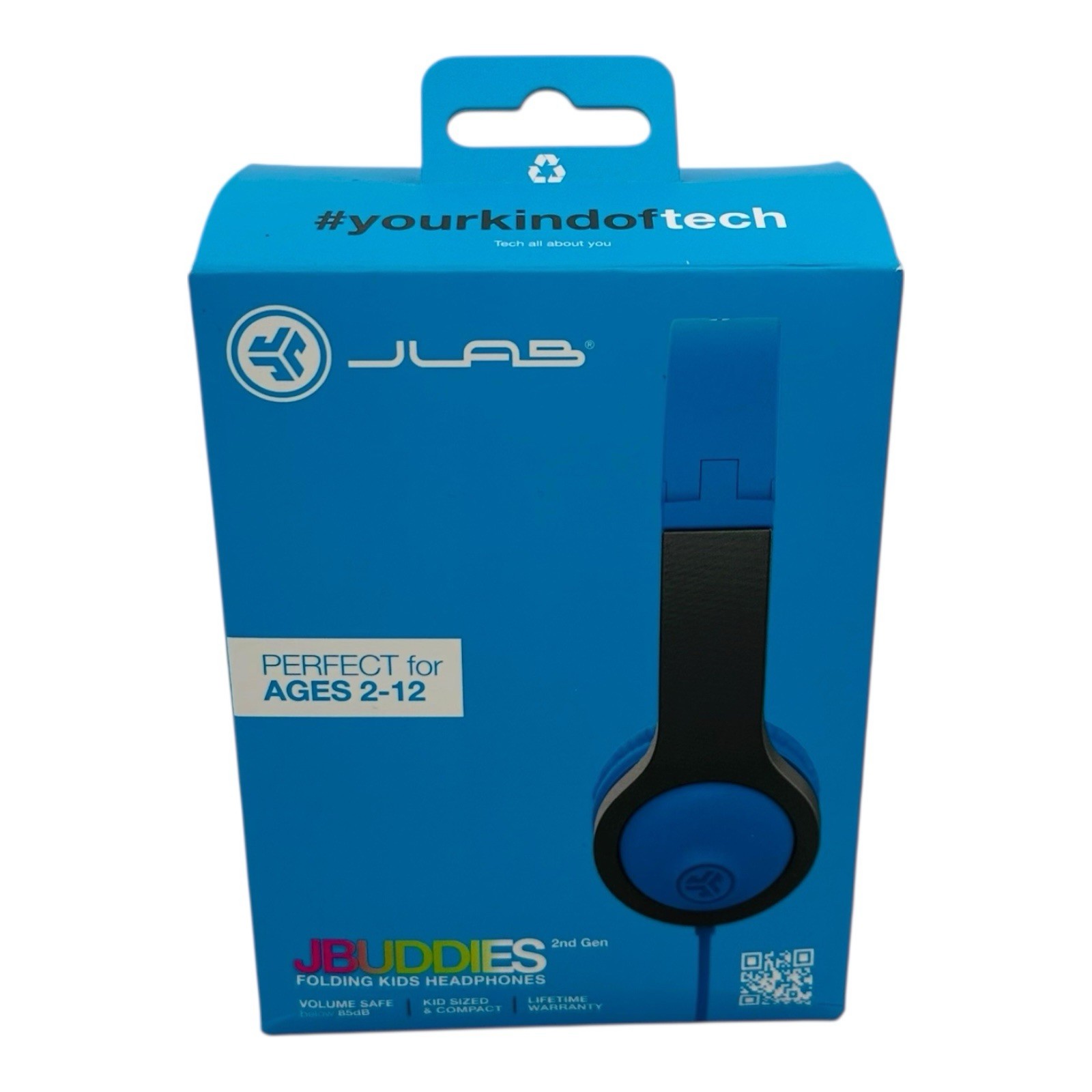 JLab JBuddies Folding Kids Headphones Wired Volume Safe 2nd Gen Blue/Gray
