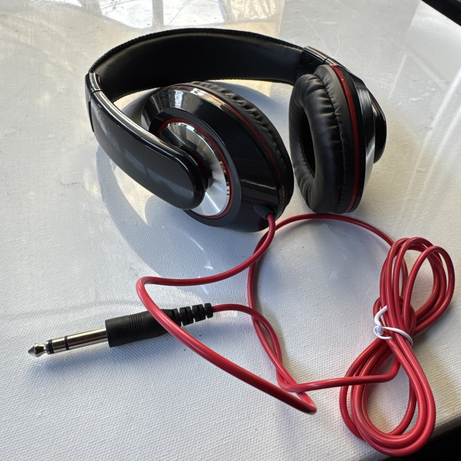 DJ Over Ear Headphones 1/4” 6.35mm Plug Wired Studio Red Cable