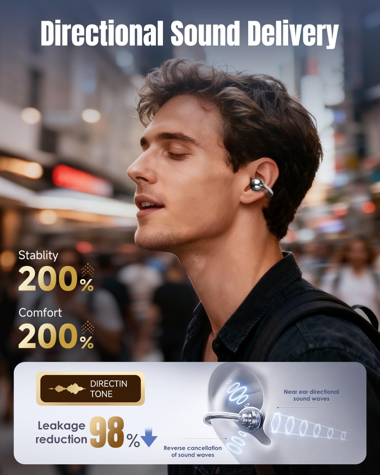 Open-Ear Wireless Bluetooth 6.0 Earbuds, 50H Playtime, IPX5 Waterproof, Mic, Sec