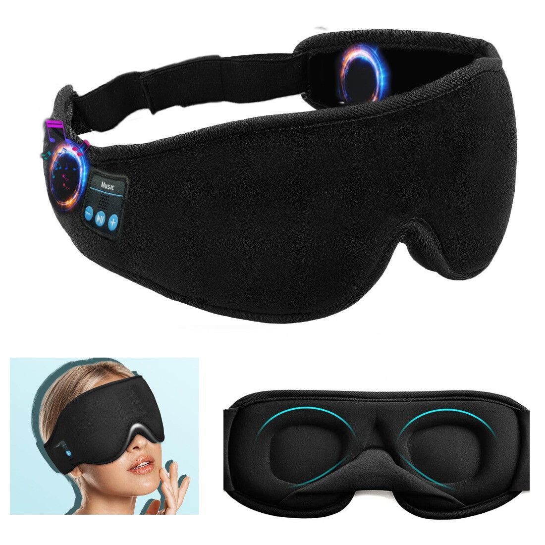 Women Men Music 3D Sleeping Eye Mask Blackout with Bluetooth Headphones Speakers