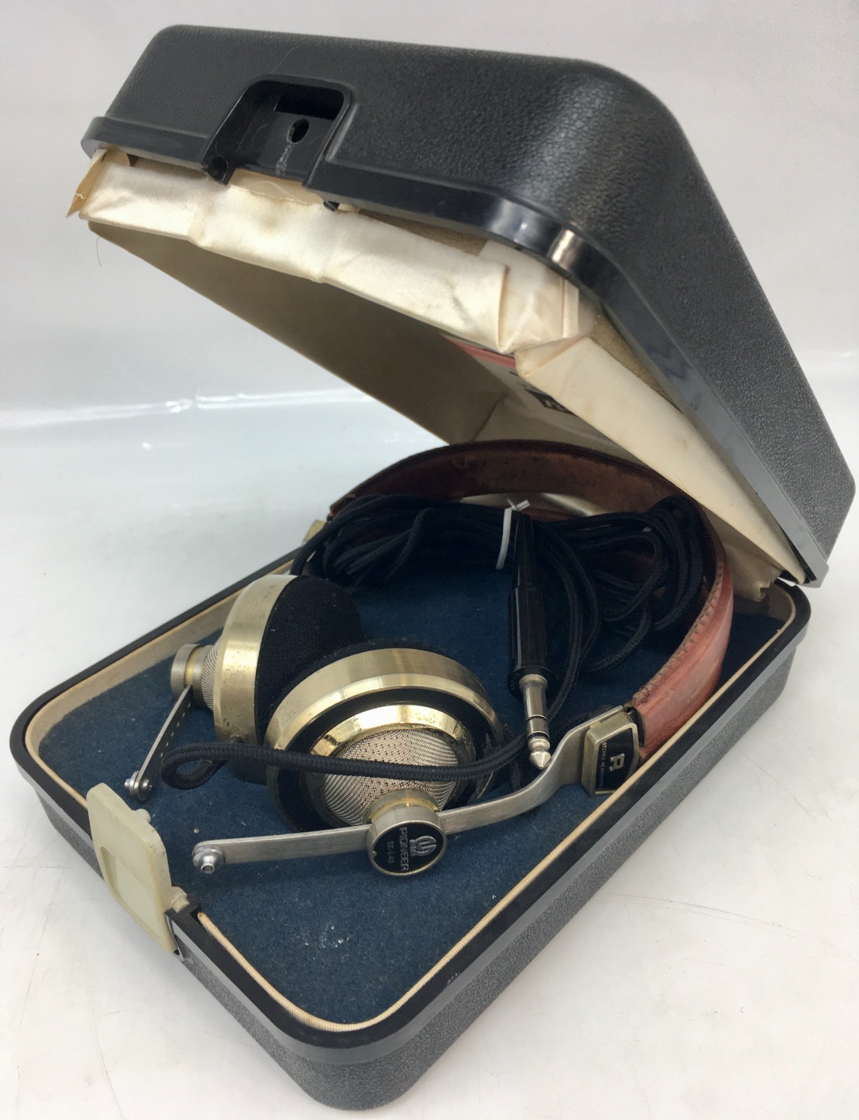 Pioneer SE-L40 Vintage Stereo Headphones Brass & Leather Tested With Case