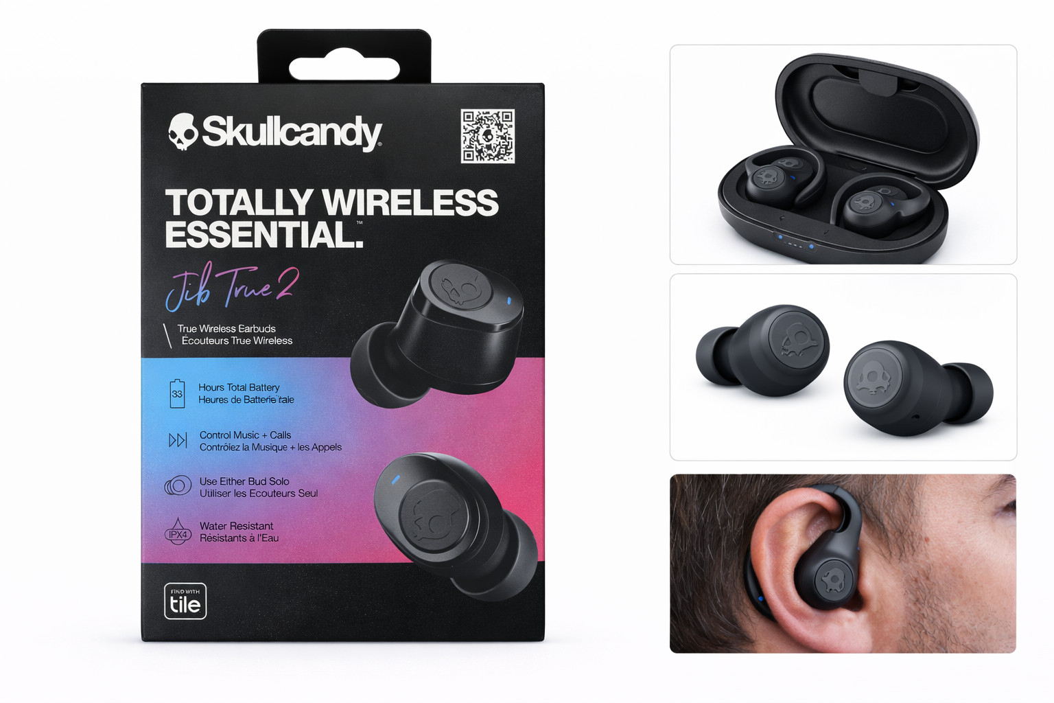 Skullcandy Jib True 2 In-Ear Totally Wireless Earbuds, 33 Hr. Battery – Black