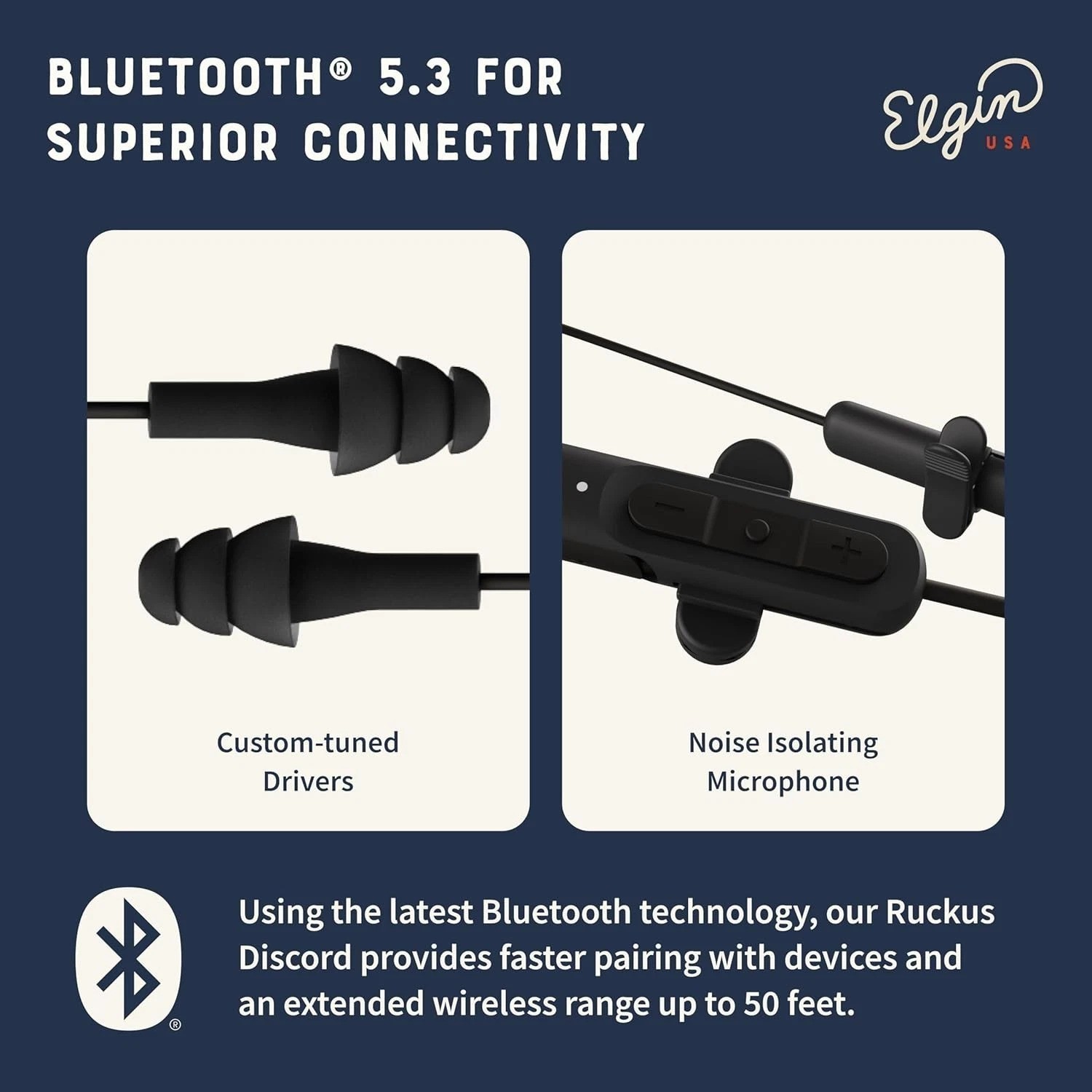 Ruckus Wireless Bluetooth Earplug Headphones – 25 dB OSHA Compliant Safety
