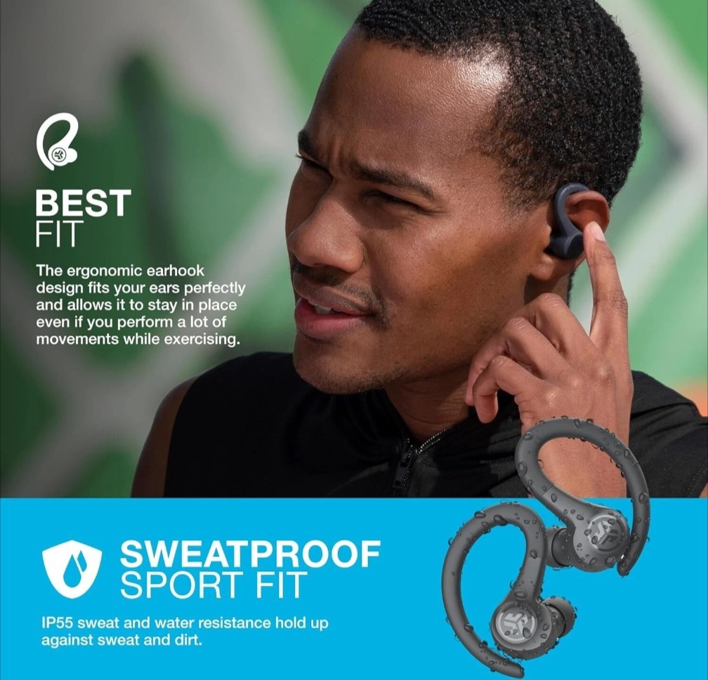 JLab GO Sport+ True Wireless Earbuds, Gym & Work Out Running Headphones Black