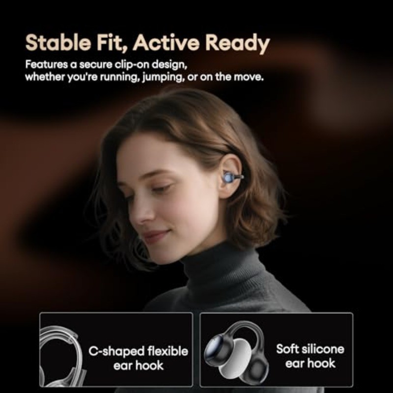 PAXA Clip On Earbuds,Open Ear Bluetooth 6.0 Wireless Headphones,12mm Driver Powe