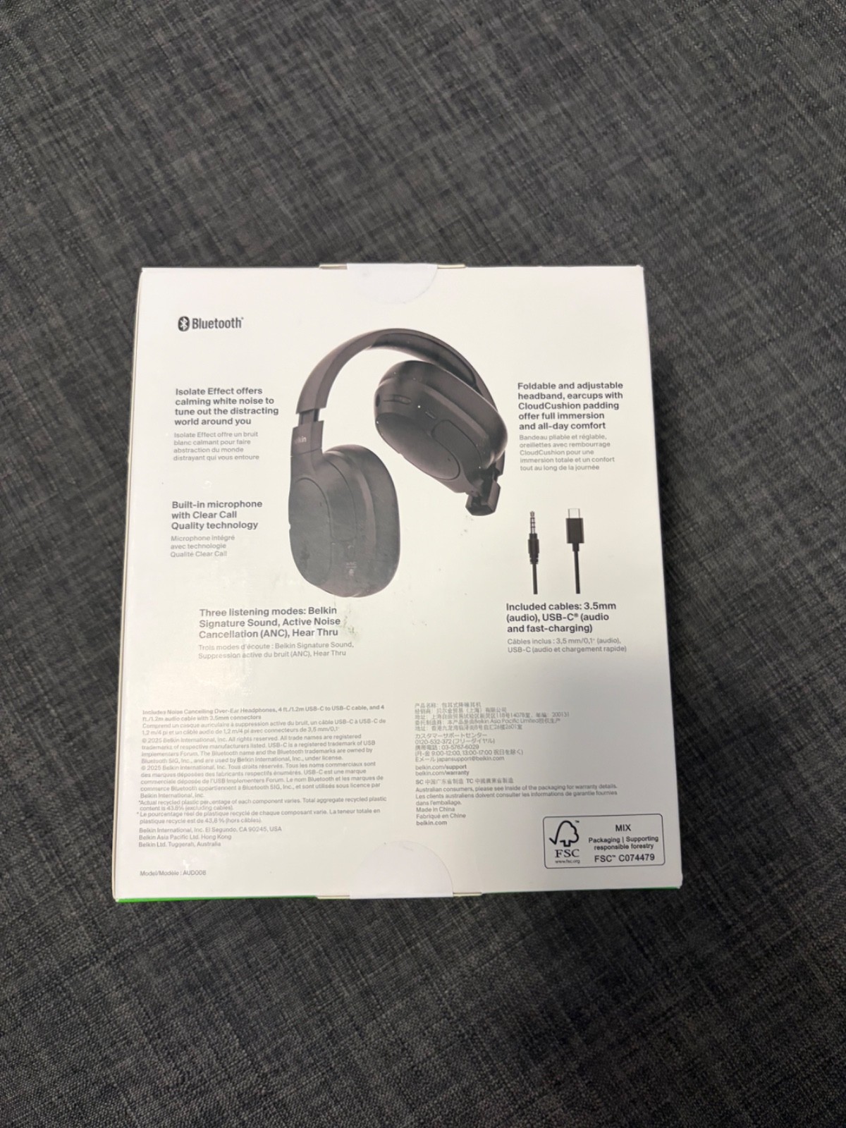 Belkin SoundForm Isolate Wireless Noise-Canceling Over-Ear Headphones Black