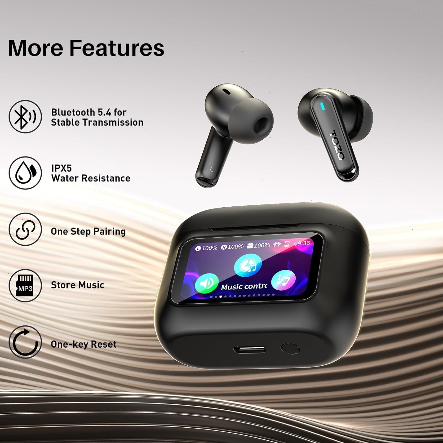TOZO Touch Screen Wireless Earbuds ENC ANC Active Noise Canceling Bluetooth 5.4
