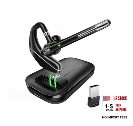 EKVANBEL Bluetooth Headset V5.3, Wireless Earpiece with 1000mAh Charging Black