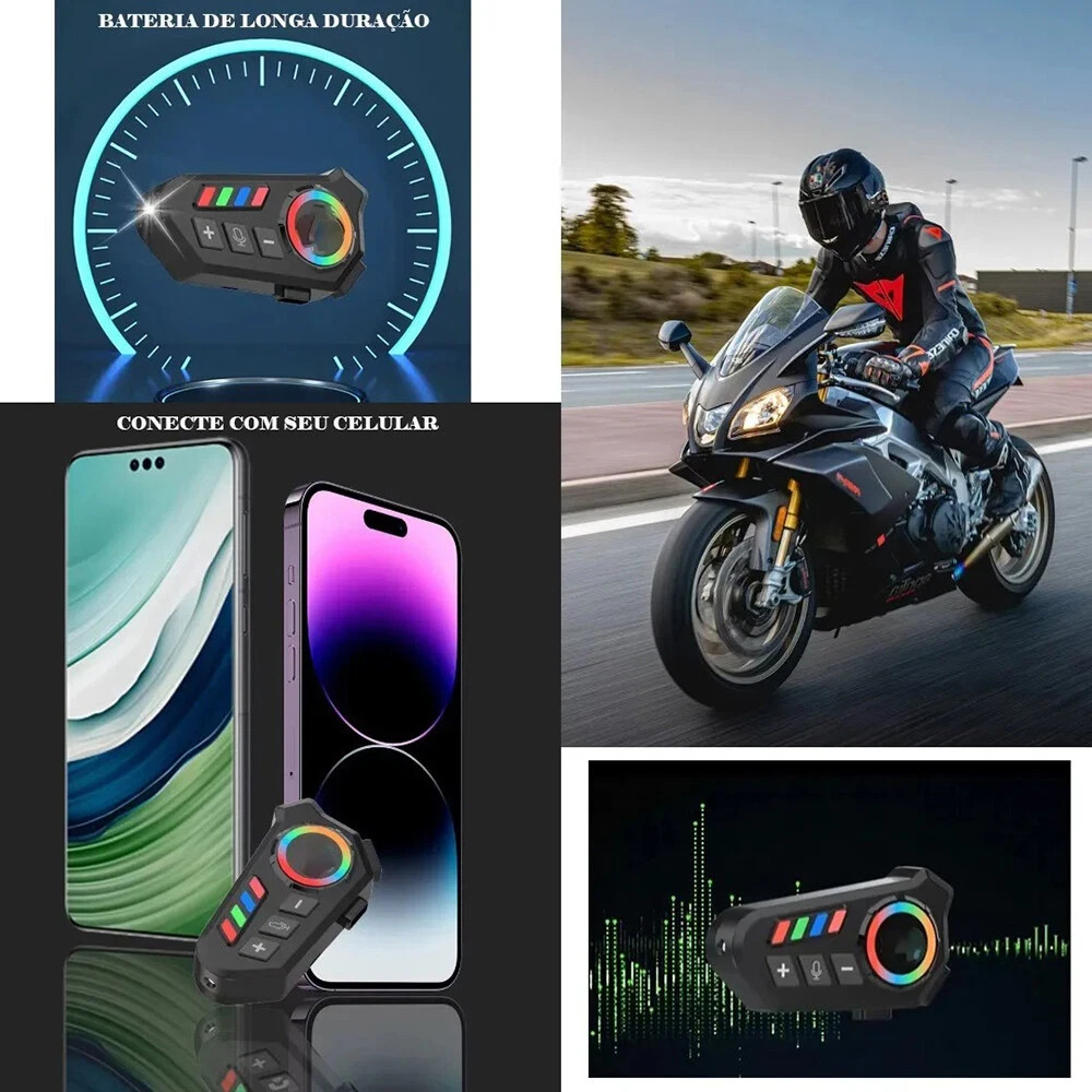 Wireless Motorcycle Helmet Headset with Bluetooth 6.0, Hands-Free & Waterproof