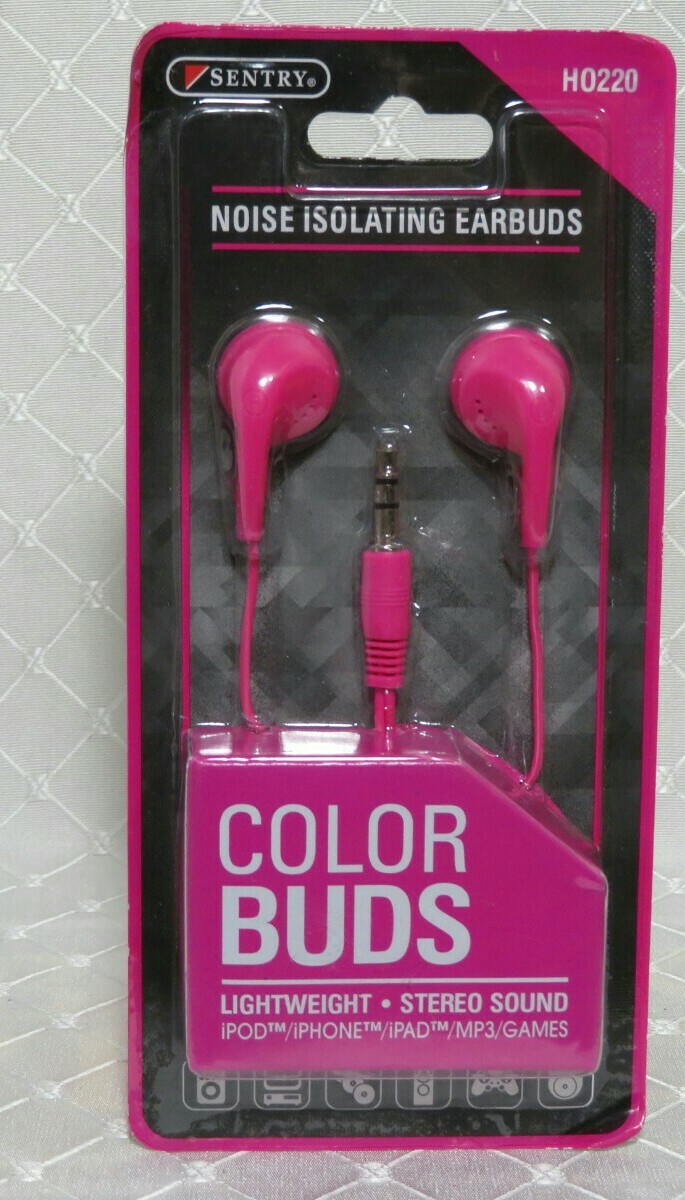 Sentry Noise Isolating Colorbuds 4ft Cord 3.5 Plug IPhone, IPad, ext PINK