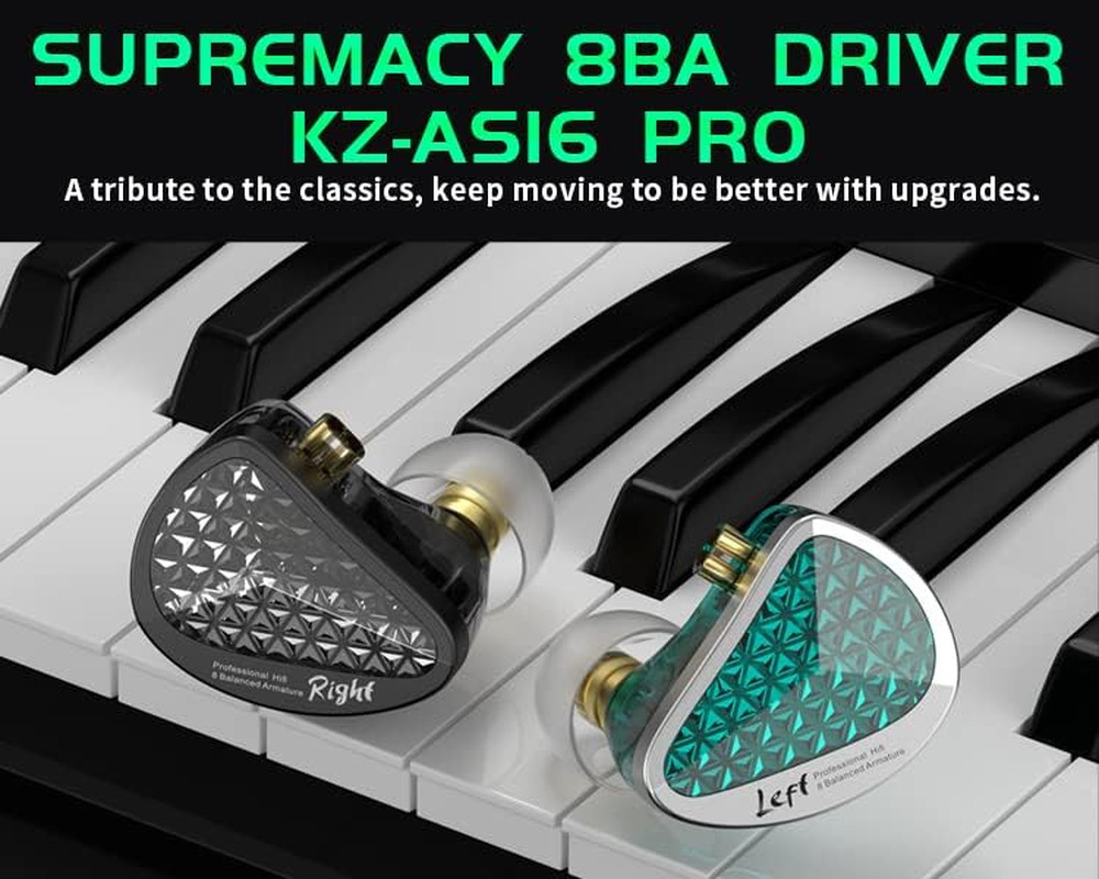 AS16 Pro Wired Earbuds, 16BA Drivers, HiFi Bass, Detachable Cable, Cyan