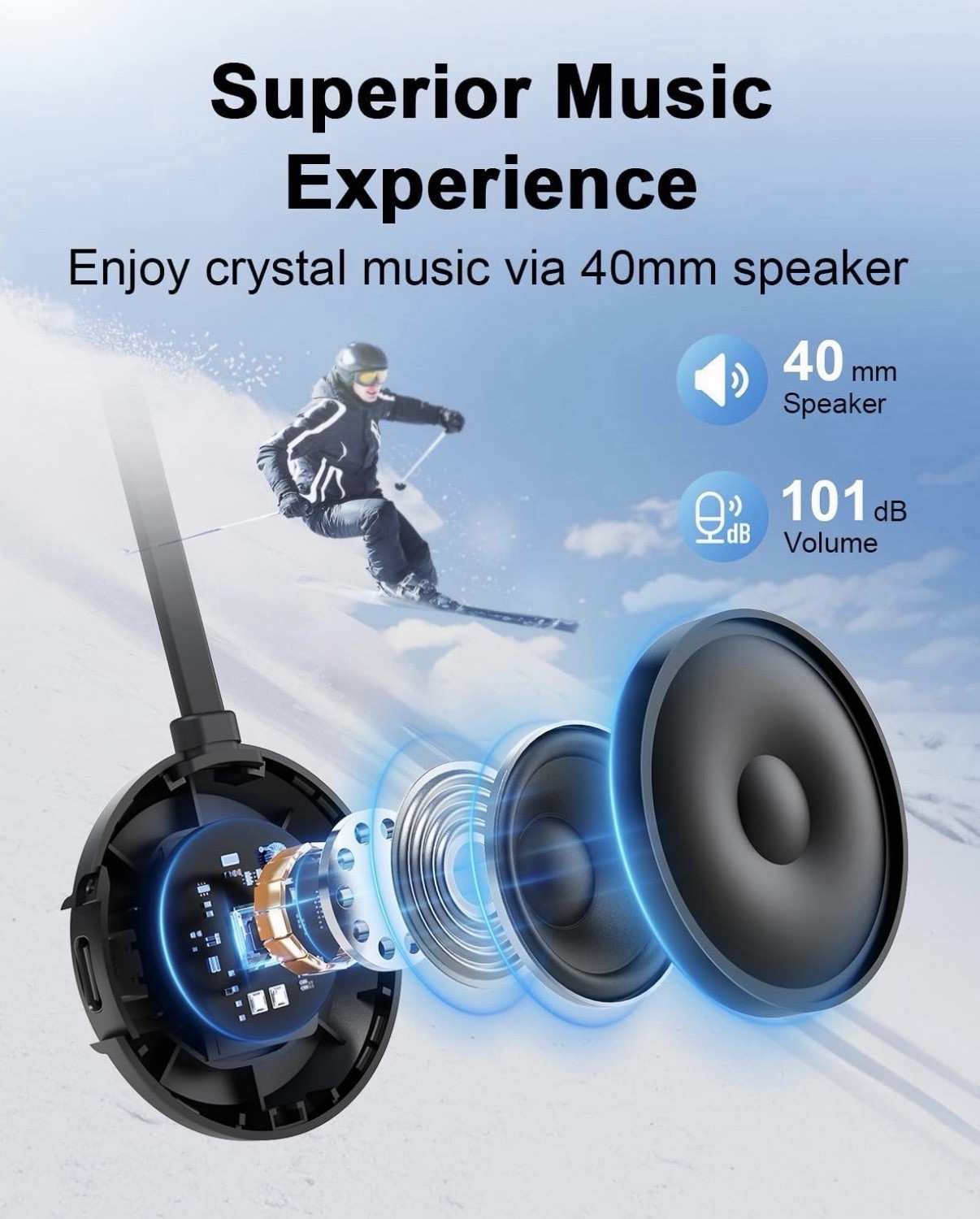 weneed Bluetooth Ski Helmet Headphones, IPX5 Waterproof, Built-in Mic