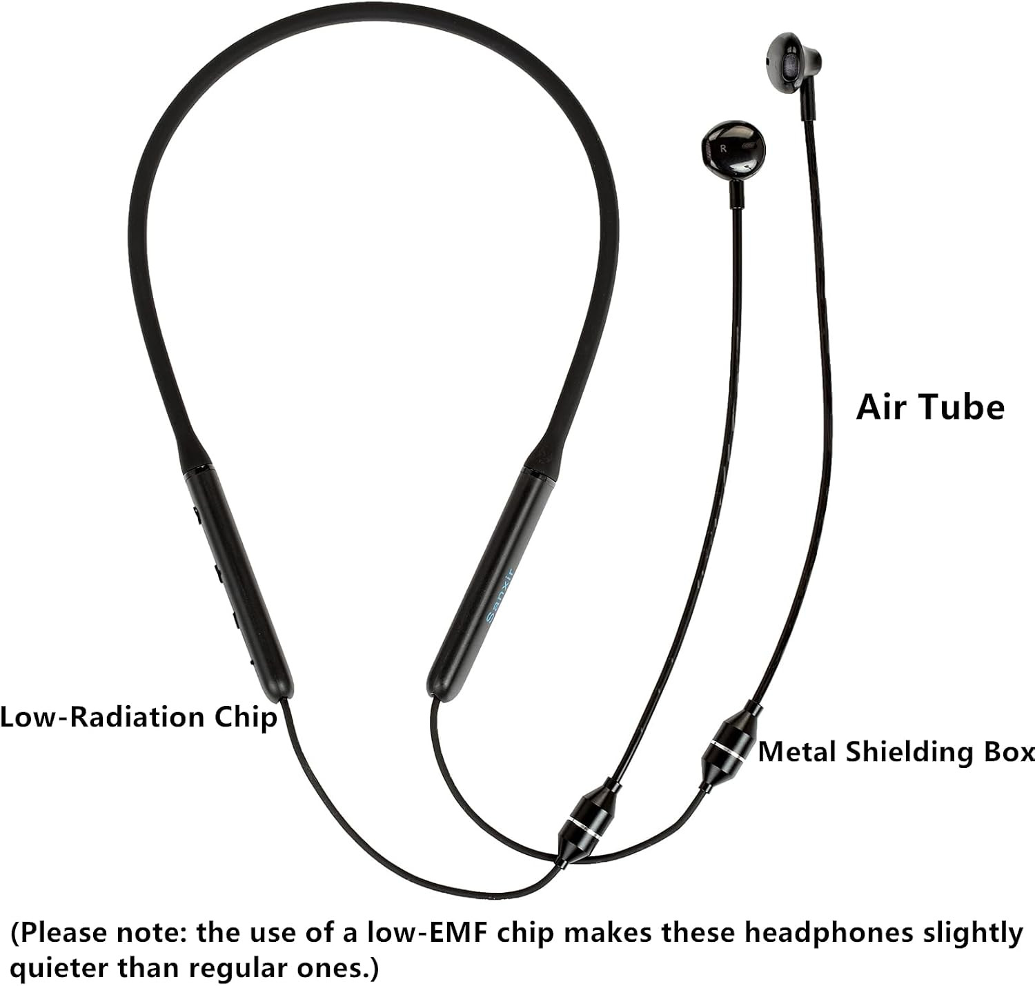 EMF Free Air Tube Bluetooth Headset, Low Radiation Chip Safety Headphones, Anti-