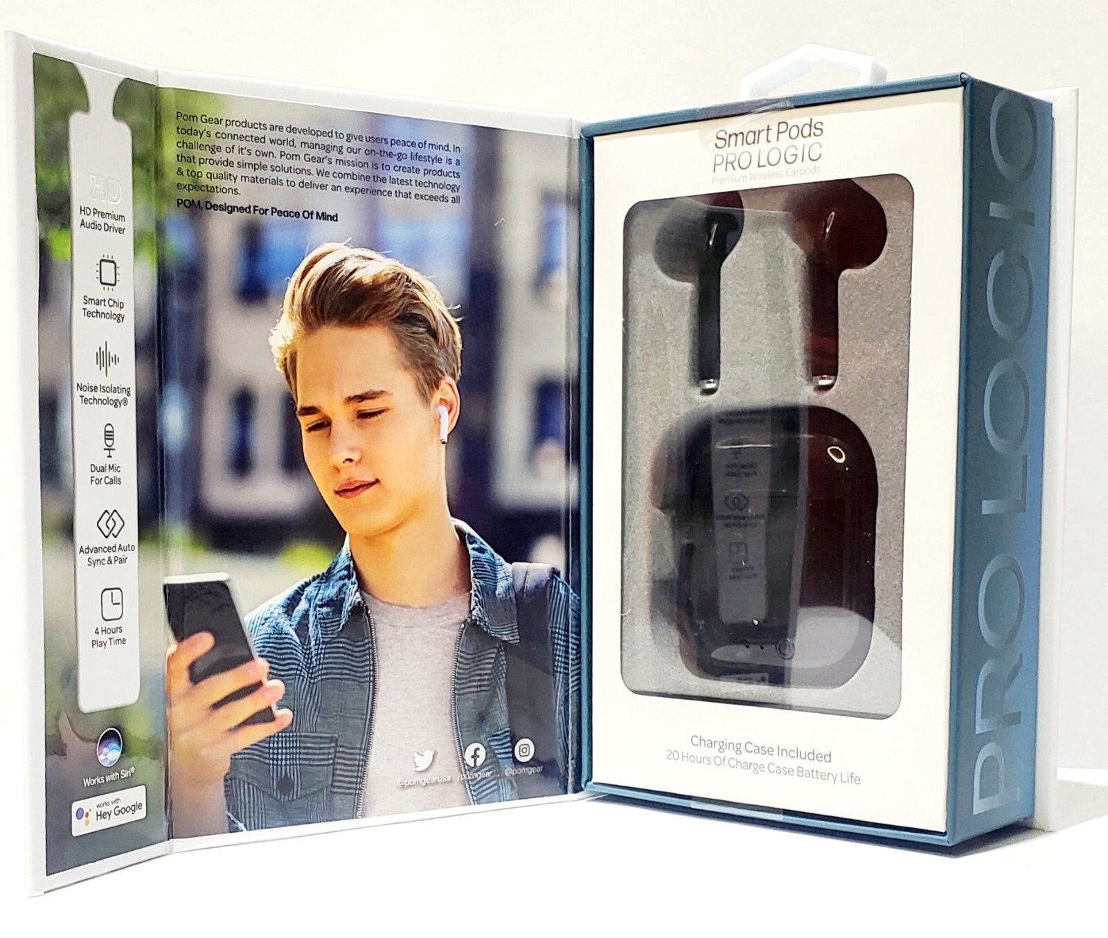 POM Smart Pods Pro Logic Premium Wireless Ear Pods- Black- Siri & Google- NIB