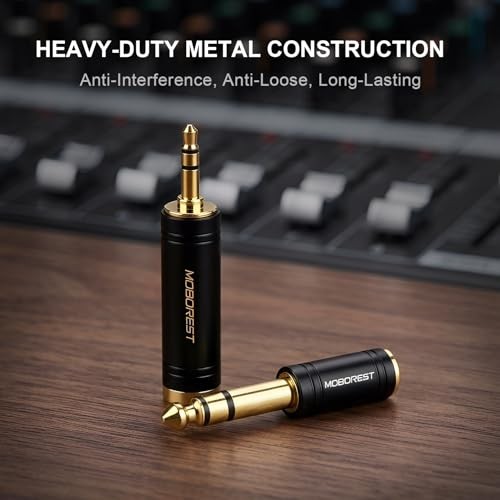 MOBOREST 3.5mm to 1/4 Inch Stereo Adapter 2-Pack 1/8 to 6.35mm Audio Converter