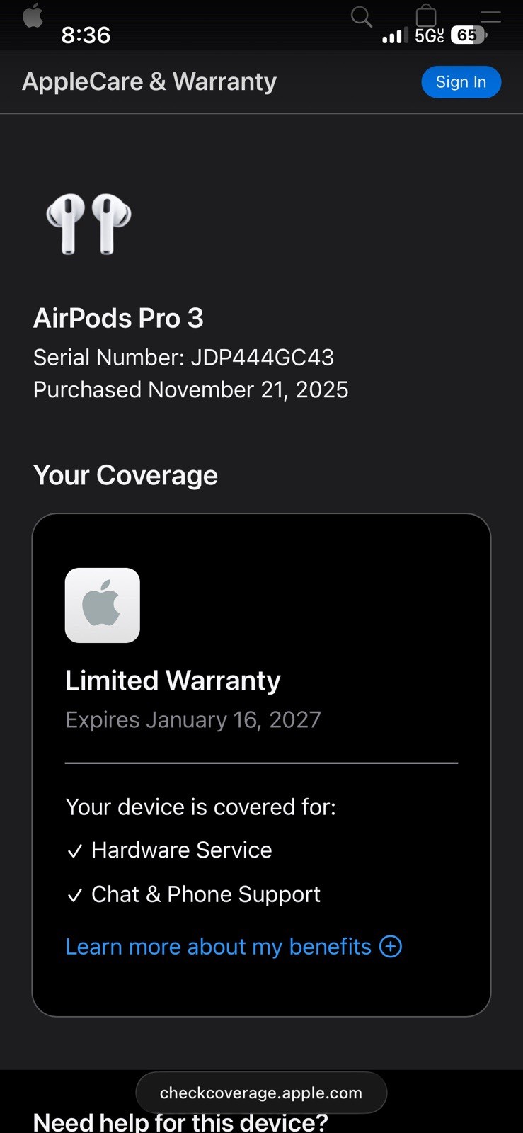 Apple AirPods Pro 3 Wireless In-Ear Earbuds ANC Mic White A3065
