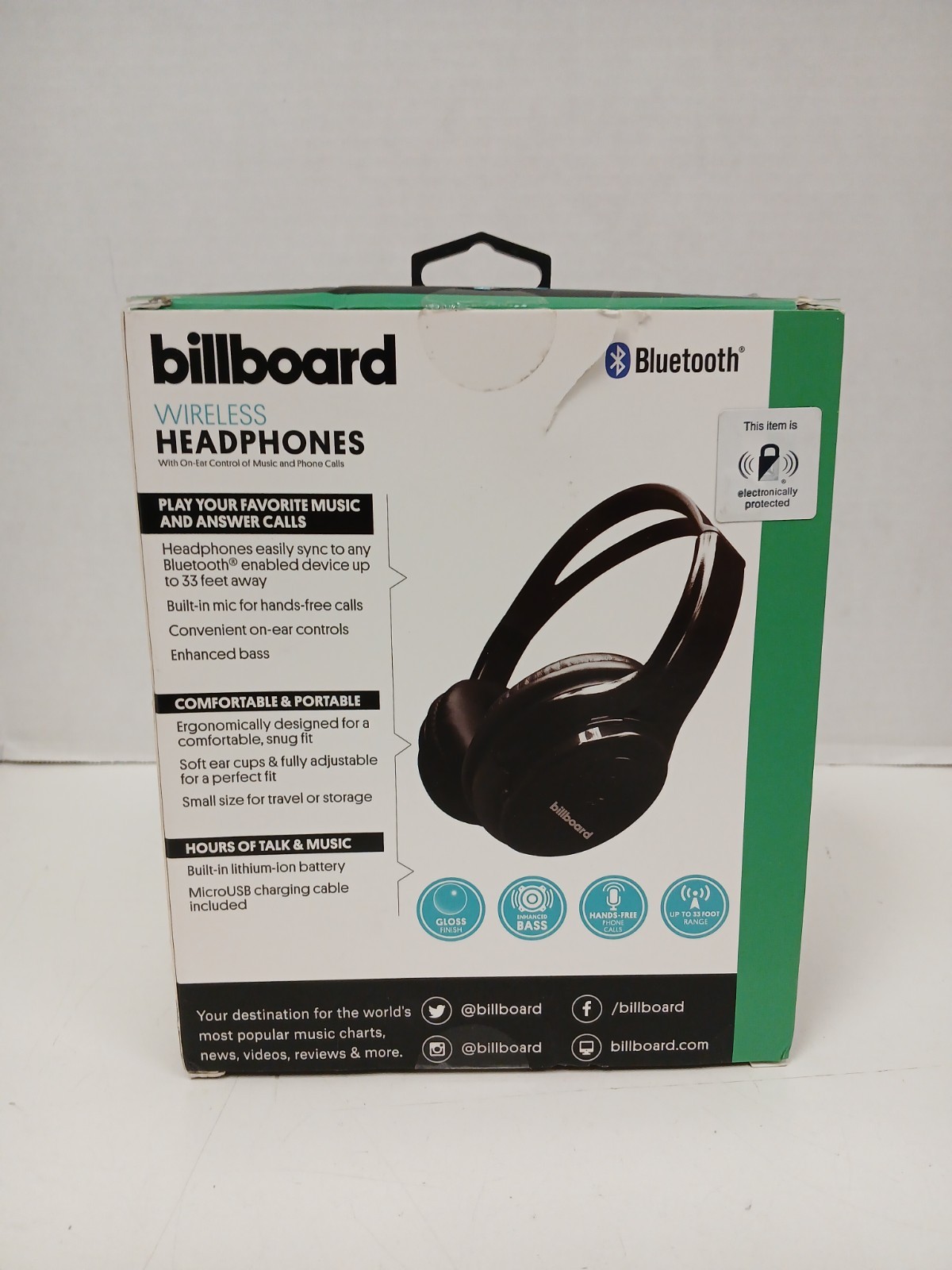 Billboard Wireless Bluetooth Headphones BB1827, Black – NO CORD