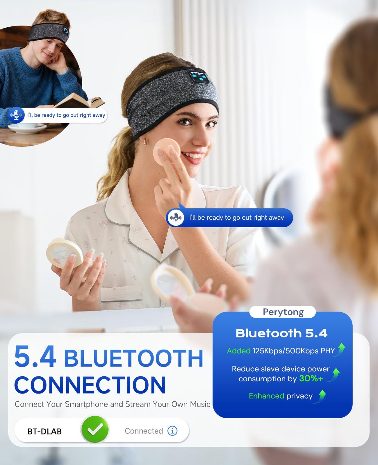 Bluetooth 5.4 Sleep Headphone Wireless Headband Side Sleeper SweatProof