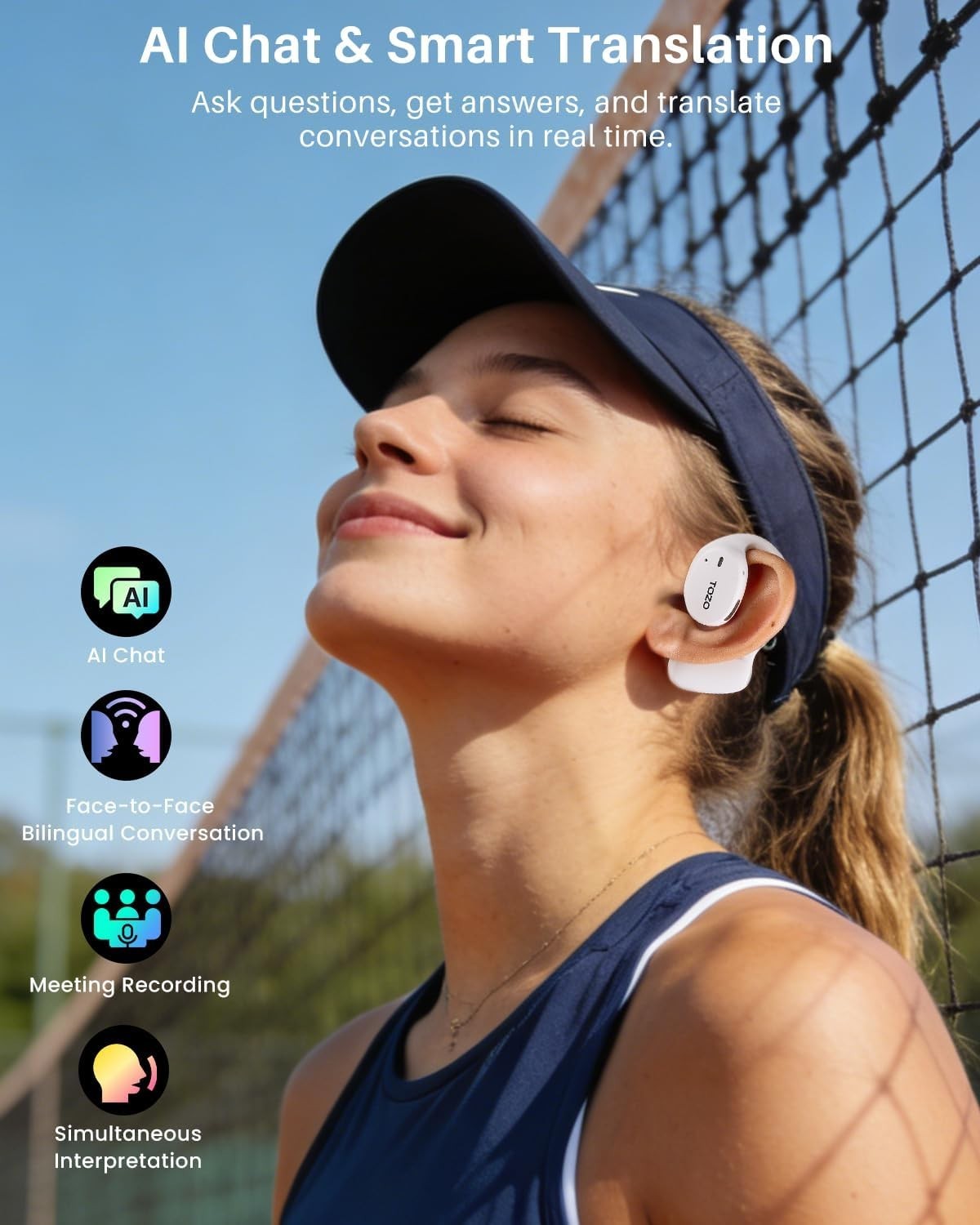 Bluetooth Earbuds: AI Translator, 80H Battery, Touch Control, Travel Ready