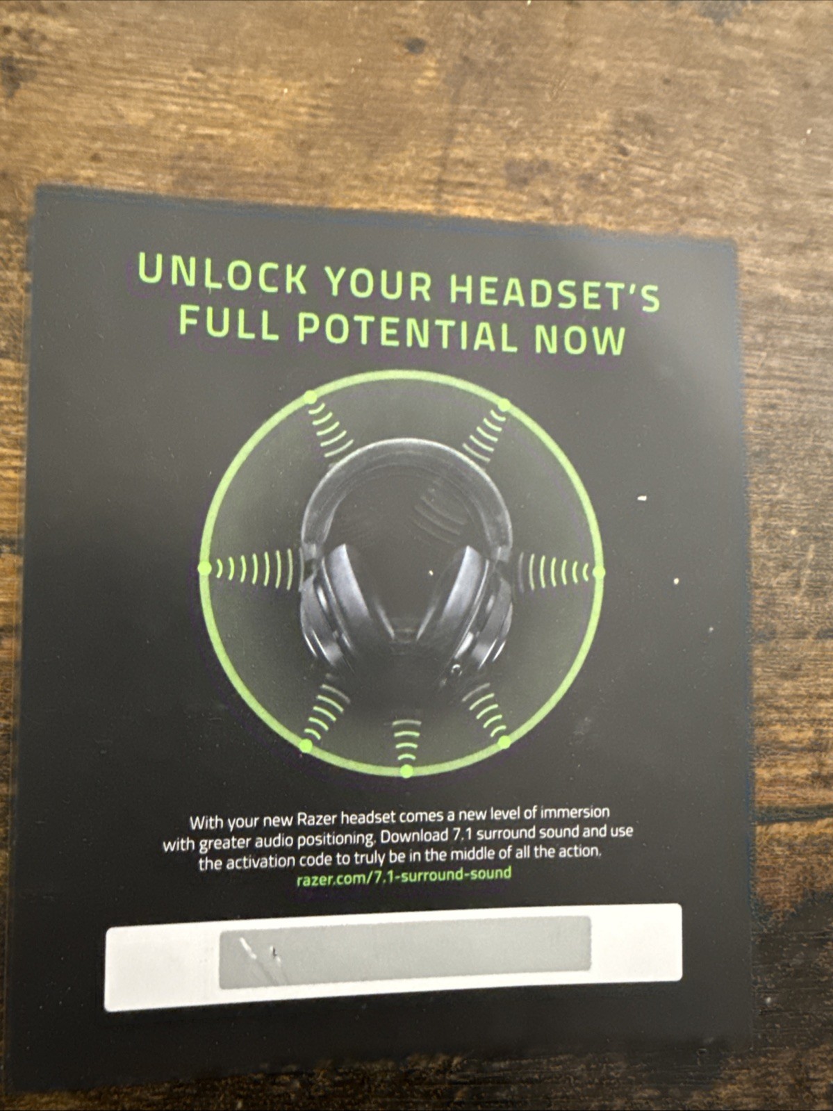 Razer Headset 7.1 Surround Sound Code Scratch off Card ONLY!