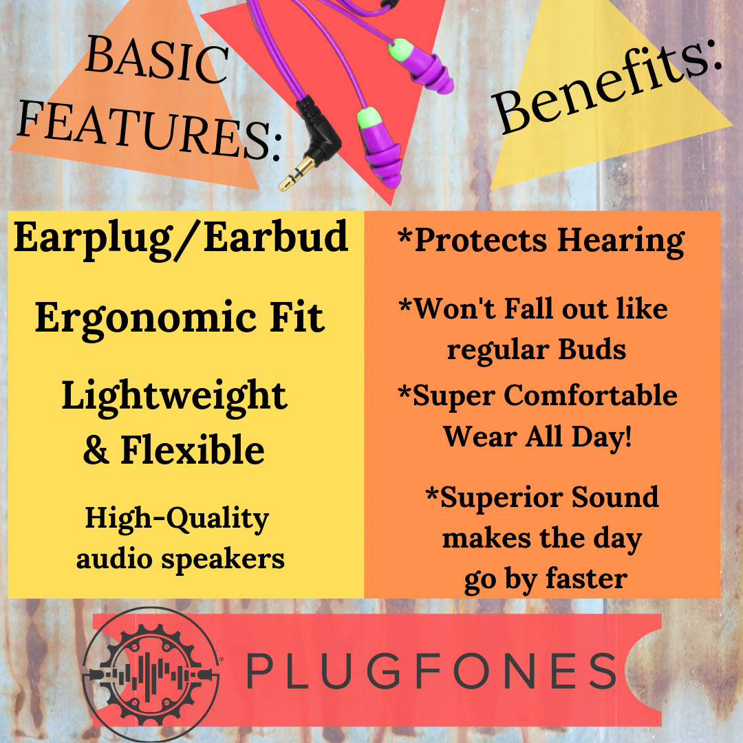 Plugfones Earplug Headphones Earphones Purple Silicone Ear Plugs