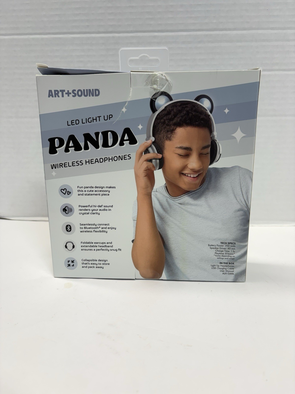 Art+Sound Panda LED Light Up Wireless Headphones Microphone Bluetooth NEW