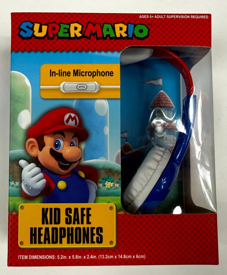 Super Mario Kid Safe Headphones w/ In-line Microphone 3.5 mm Audio Jack