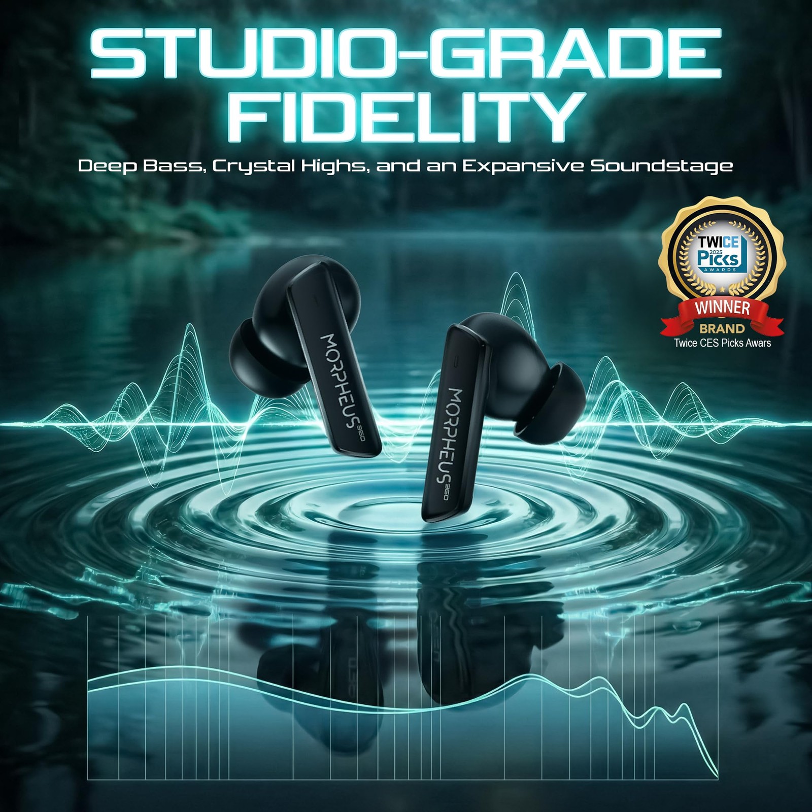 Morpheus 360 Pulse ANC Includes small, medium and large ear tips, Pure Black