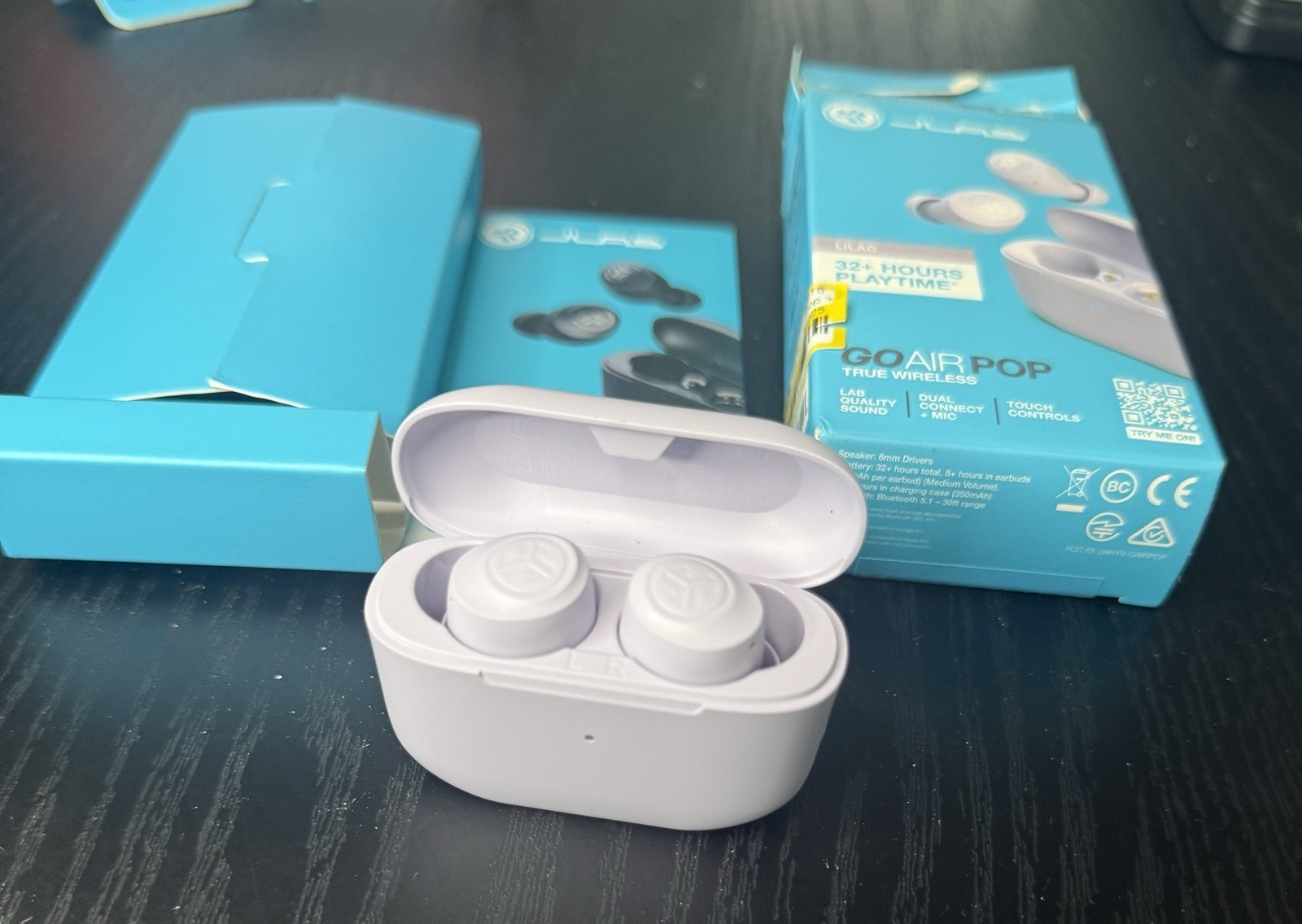 JLab Go Air Pop+ True Wireless BT Earbuds & Charging Case – Lilac – Grade A
