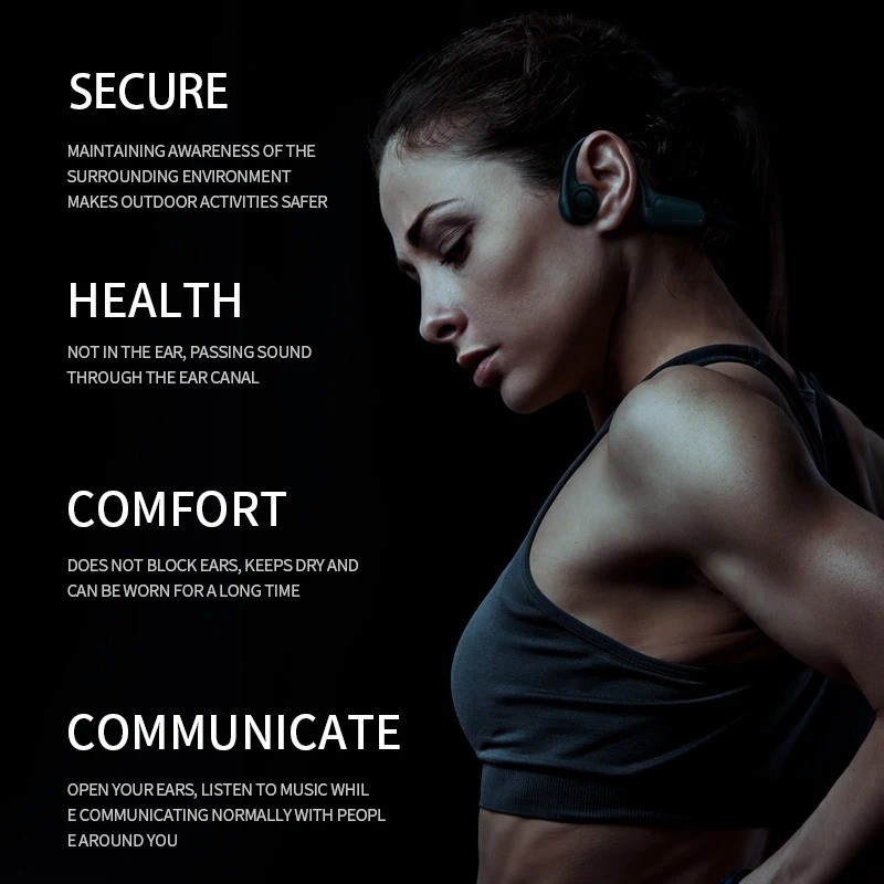 Bone Conduction Wireless Sport Headphones Bluetooth Earphone w/ Mic Waterproof